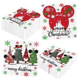 Mouse Christmas Party Decorations, Mouse Christmas Party Napkins, Red White Christmas Tree Mouse Christmas Paper Napkins Christmas Table Decorations for Xmas Birthday Holiday Party Supplies