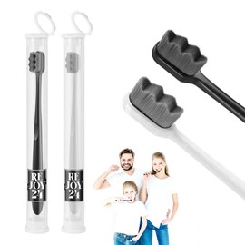 REJOY24 Extra Ultra Soft Nano Toothbrush(Pack of 2, Covers Included) with 20,000 Soft Bamboo Charcoal Infused Hair Bristles for Sensitive Gums & Teeth with Tubes Cover Protection for Hygiene.