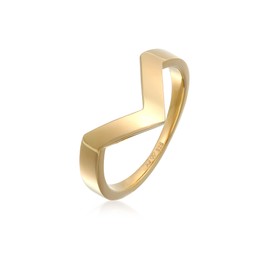 Elli Geo Basic Women's V-Shape Ring in Rhodium-Plated 925 Sterling Silver, 60, Sterling Silver, None