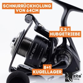 Zite Fishing Spinning Reel Pro 2000-4000 | Spinning Reel with Front Brake | 8+1 Ball Bearings | Aluminium Folding Crank & Eva Handle | For Trout, Bass, Zander & Pike (Spinning Reel Pro 3000)
