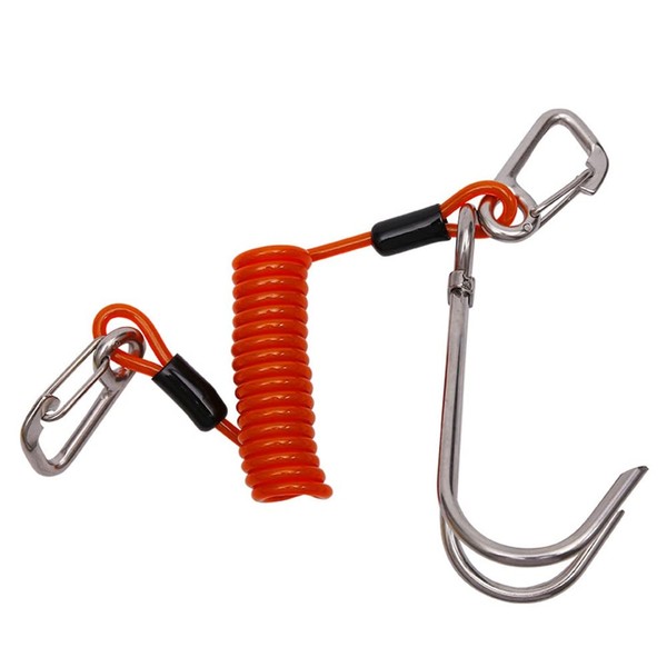Lrtzizy Double Head Dive Reef Rafting Hook Stainless Steel Reef Hook Spiral Coil Spring Cord Hook Dive Safety Accessory Orange