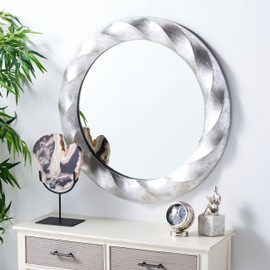 SAFAVIEH Home Collection Winterrose Silver 33-inch Round Decorative Accent Wall Mirror for Bedroom Living Room Bathroom Entryway