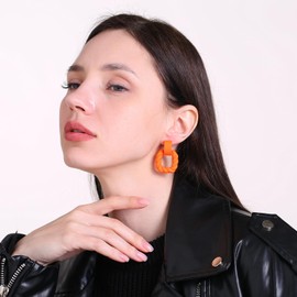 RUOFFETA Rectangle Earrings for Women, Acrylic Square Earrings Twisted Geometric Statement Earrings (Orange)