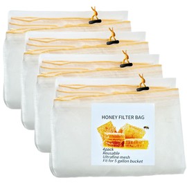 SPMKTQK Honey Strainer, 4 Pcs Honey Filter Bag Ultra-Fine Mesh Strainer with Adjustable Drawstring, Beginner Honey Extractor Equipment in a 5 Gallon Bucket, Bee Supplies Reusable and Washable