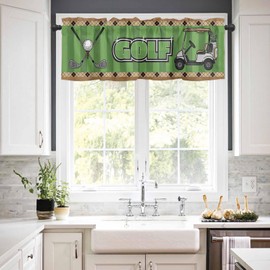 Kitchen Curtain Valances for Windows, Golf Club Car Valance Curtains for Kitchen, Rod Pocket Window Curtain Bathroom Window Valance for Bedroom 54"x18" Green Grassland Wooden Grain Texture