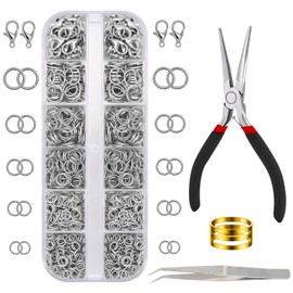 JOISHOP Jump Rings Kit, Silver Open Jump Rings with Jewellery Pliers for Jewellery Making Bracelet Earring Necklace Repair (4mm 5mm 6mm 8mm 10mm)