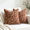 Terracotta Chenille Jacquard Botanical Fall Throw Pillow Covers 18x18 2