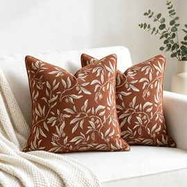 Terracotta Chenille Jacquard Botanical Fall Throw Pillow Covers 18x18 2 PCS