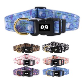 QQPETS Reflective Dog Collar for Small Dogs, Cute Graffiti Style Adjustable Heavy Duty Nylon Collar for Boy and Girl Puppy，Soft Pet Necklace with Quick Release Buckle, Blue