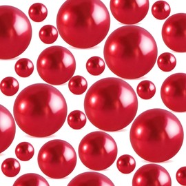 280Pcs Beads Pearls, Red 8/14/18mm No Hole Faux Pearls for Vase Filler for Centerpieces, Beads for Wedding Makeup Party Home Birthday Table Decor