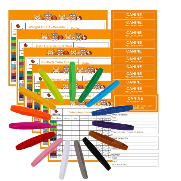 12 Pack Soft Nylon Puppy ID Collars with Record Keeping