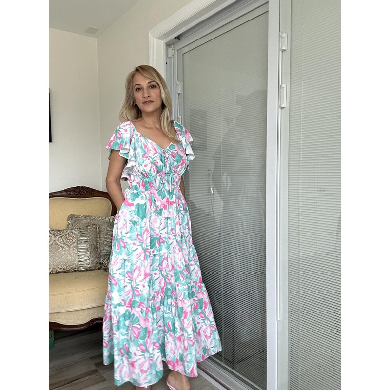 GRACE KARIN Womens 2025 Floral Summer V-Neck Ruffle Sleeve Empire