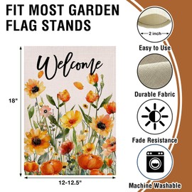 Artofy Welcome Fall Flower Small Decorative Garden Flag, Autumn Watercolor Yellow Floral Yard Lawn Outside Decor, Spring Summer Wildflower Seasonal Burlap Outdoor Home Decoration Double Sided 12 x 18