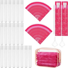 64 count Tampon Flasks Set Includes 20  Plastic Flasks, 40 Self Adhesive Wrappers, 2 Funnels, Clear Storage Bag, Straw Scrubber, Tube Flasks for Cruise Event, Concert, Outdoor  (Rose red) - Color: Rose Red