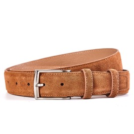 Ximraood Men's Thick Suede Belts Genuine Leather Belt for Men Dress Casual and Golf, 1 3/8"(34mm) Wide, Tan, 46(Fits Waist 44"-45")