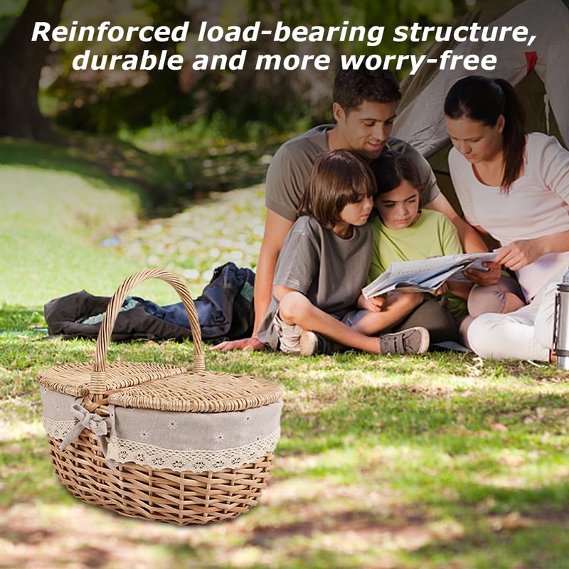 Picnic Basket, Outdoor Carrier, Removable Liner, Rustic Woven Wicker Basket