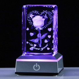 3D Engraved Crystal Rose Romantic Valentine's Day Gifts for Girlfriend for Wife I Love You Gifts for Her Anniversary Mothers Day for Mom Presents for Women