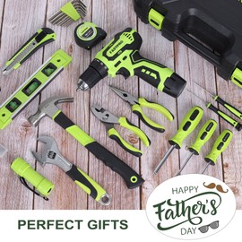 FASTPRO 160-Piece Home Tool kit with Drill, 12V Cordless Lithium-ion Drill Driver and Household Repairing Tool Set with Storage Case, For DIY, Home Maintenance, Green