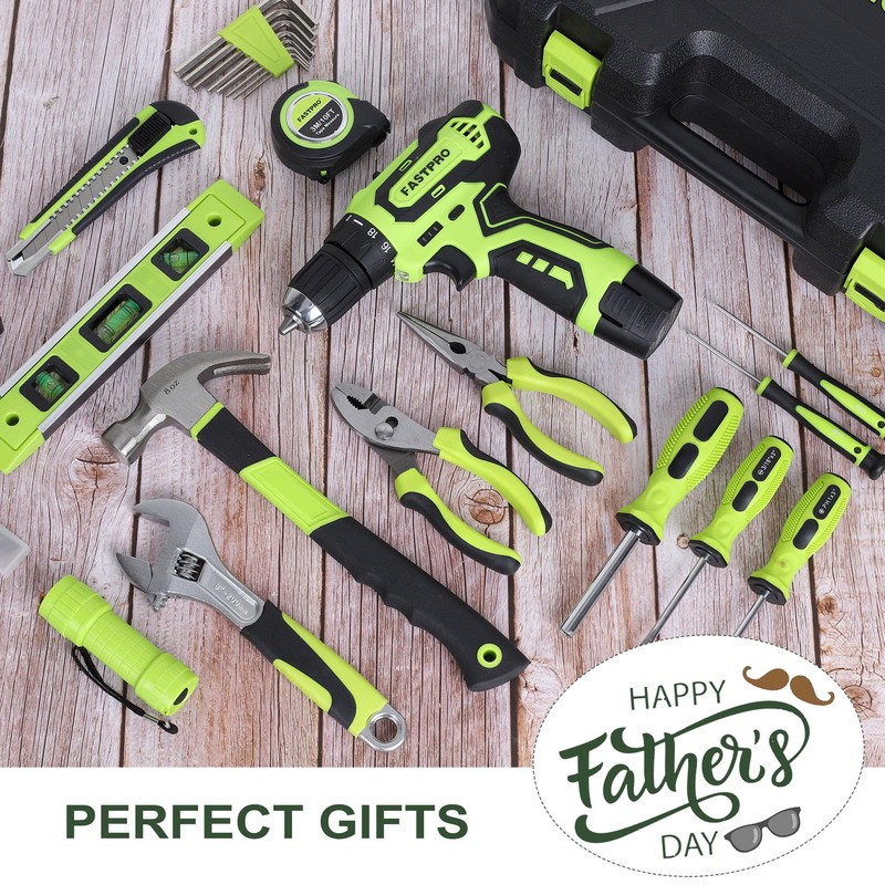 FASTPRO 160-Piece Home Tool kit with Drill, 12V Cordless Lithium-ion