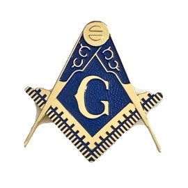 Masonic Master Mason Square & Compass G Symbol Cut Out Gold/Blue Auto Emblem