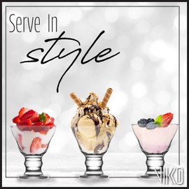 Vikko Ice Cream Bowls, Set of 6 Dessert Bowls, Thick and Durable Ice Cream Sundae Bowls, Dessert Cups for Pudding, Fruit, and More, Large Size 8.75 Ounce, Dishwasher Safe