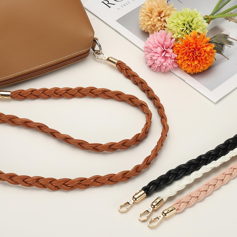 sourcing map Braided Purse Straps, 49.2 Inch PU Leather Woven