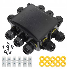 aikoolwer Electrical Waterproof Junction Box with Cover Plastic Outdoor 10 Way IP68 Cable Connector Lighting Electric External Coupler Cable Gland 4-14mm