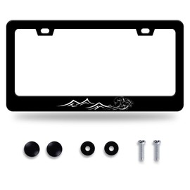 Mountains Waves License Plate Frame Mountain Ocean Wave License Plate Stainless Steel Auto Parts Funny License Plate Decorative with Screws Size 12.3" x 6.3" for Men Women