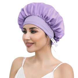 ZIMASILK 100% Adjustable Mulberry Silk Beauty Bonnet for Sleeping Women Double Layer Silk with Button Hair Care Stay on Head (1Pc, Purple)