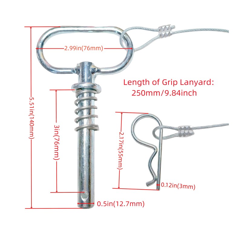 1/2 x 5 1/2 Inch Heavy Duty Steel Hitch Pin