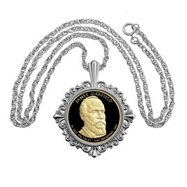 2011 Presidential Dollar Gem BU Uncirculated Proof Coin 925 Sterling Silver Necklace NEW - James Garfield