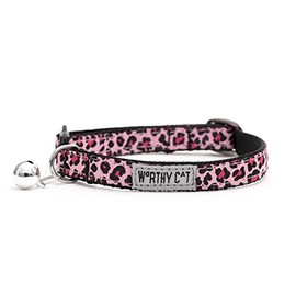 The Worthy Dog Leopard Cat Collar - Durable and Stylish Adjustable Collar for Cats Cat Accessories with Nylon Material and Clip-in Clasp Closure Pink Color