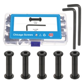 PATIKIL 40 Set Hex Chicago Screws Assorted Kit with Hex Wrench, M8x35mm Carbon Steel Rivets Binding Post Fasteners Screw for DIY Leather Craft Bookbinding, Black