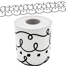 Teacher Created Resources Squiggles and Dots Die-Cut Rolled Border Trim (TCR8914),Black, White