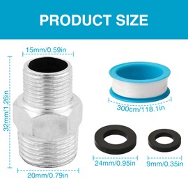 DOOCECIY 3 PCS Shower Hose Connector, Shower Head Adapter Set with Rubber Gaskets and Raw Material Belt