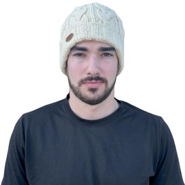 Briomhar Beanie for Men Winter Hat - Fleece Lined 100% Wool Cable Knit Mens Beanie - Fisherman Hat Designed in Ireland (Cream)