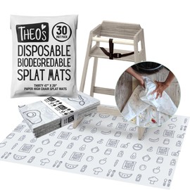 THEO'S 30 Pack | Disposable Splat Mats | Biodegradable + Compostable | THEO'S MATS | Under Highchair Splat Mat for Floor | Baby Led Weaning Supplies | (THEO001)