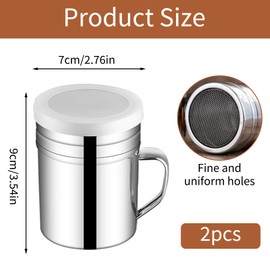 Set of 2 icing sugar shakers with lid, coffee accessories, flour shaker, icing cocoa cocoa, universal powdered sugar mill, powder shaker cocoa shaker for cappuccino, stainless steel cocoa shaker,