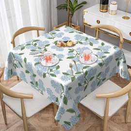 Blue Floral Tablecloth Square 60 Inch Blue Hydrangea Floral Table Cloth Polyester Fabric Vintage Spring Summer Flowers Farmhouse Table Cover for Kitchen Party Picnic Outdoor Decor