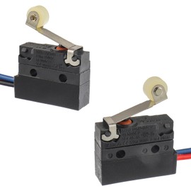 HUAREW 2 Pack Micro Limit Switch 6A 12V DC Micro Switch Normally Open Close Limit Switch with Roller Lever Arm, SPDT 3 PIN 5A 250VAC with Wire