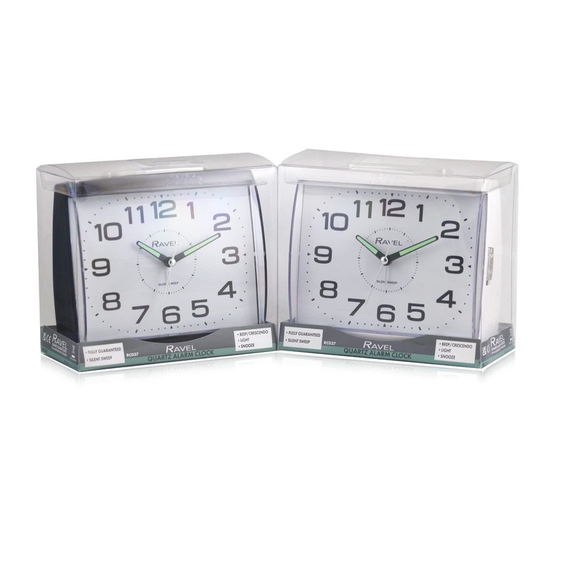 Ravel - Large Retro Bedside/Mantle Quartz Alarm Clock with Silent