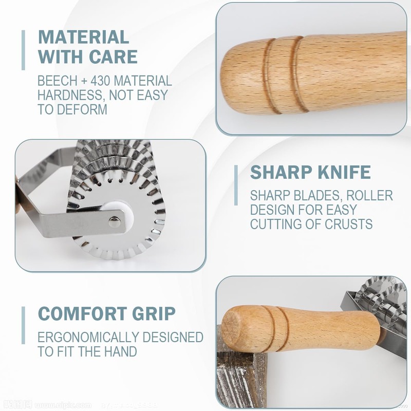 DOERDO Stainless Steel Noodle Lattice Pastry Crust Roller Cutter Pasta