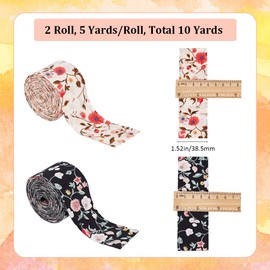 CABODYALS 2 Rolls 10 Yards 1.5 Inch Flower Print Grosgrain Ribbon Double Sided Floral Pattern Vintage Ribbons Polyester Spring Themed Ribbon Wired for Sewing Making Crafts Wedding Bouquet Party Supply