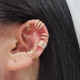 5 Pcs Gold Ear Cuff Earring Gold Plated Non Pierced Ear Cartilage Clip on Wrap Hoop Ear Cuff Jewelry Clip Accessories (5 Pcs Ear Cuff)