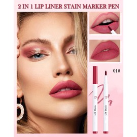 Lip Liner Stain Marker Pen-1Pcs Red Liquid Lip Stain Tint,Longlasting Waterproof Smudgeproof Quick Dry Lipstick Lipcolor,Precise Chisel Tip Smooth Lip Gloss Pencil,Lip Makeup Lipstain Pen for Women-01