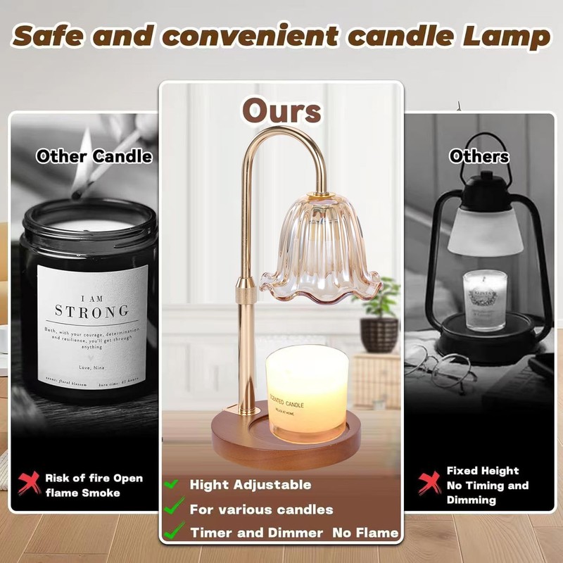 Electric Timer Candle Warmer Light,with Bracket Dimmable Candles Wax Glass