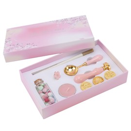 Seal Stamp Kit Replaceable Stamp Patterns Wax Seal Stamp Kit with Wooden Stamp Handle Sakura Brooch for Envelope Invitation Pink