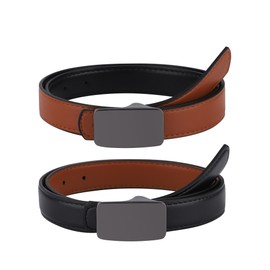 Monopa Reversible Kids Belts for Boys - Black Boys Leather Belt Youth Toddler Dress Belt with Square Buckle(Gunmetal Buckle/Black+Brown,80cm)
