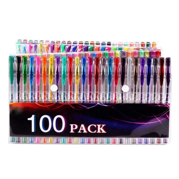 100 Coloring Gel Pens Set for Adults Coloring Books- Gel Colored Pen for Drawing, Writing & Unique Colors Including Glitter, Neon, Standard, Symhony, Milky & Metallic