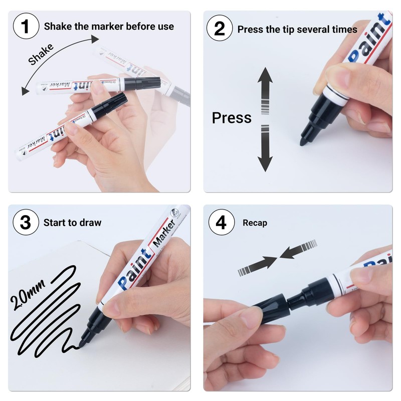 DAPAWIN Black Paint Pen Permanent Marker Waterproof -4 Black paint